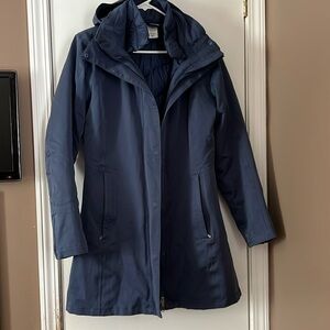 Women's Navy Hooded Jacket, Includes Quilted Coat To Wear Alone  Or As Lining.